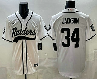 Men's Las Vegas Raiders #34 Bo Jackson White Cool Base Stitched Baseball Jersey