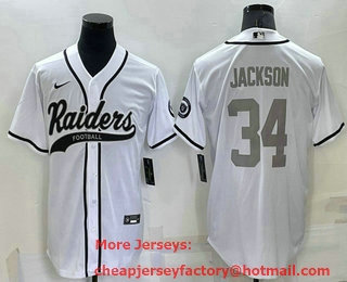 Men's Las Vegas Raiders #34 Bo Jackson White Grey Stitched MLB Cool Base Nike Baseball Jersey