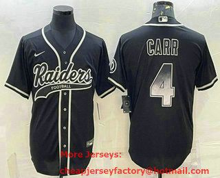 Men's Las Vegas Raiders #4 Derek Carr Black Gold With Patch Smoke Cool Base Stitched Baseball Jersey