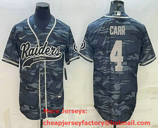 Men's Las Vegas Raiders #4 Derek Carr Grey Camo With Patch Cool Base Stitched Baseball Jersey