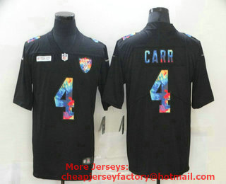 Men's Las Vegas Raiders #4 Derek Carr Multi-Color Black 2020 NFL Crucial Catch Vapor Untouchable Nike Limited Jersey