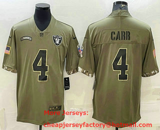 Men's Las Vegas Raiders #4 Derek Carr Olive 2022 Salute To Service Limited Stitched Jersey