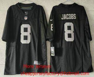 Men's Las Vegas Raiders #8 Josh Jacobs Black 2023 FUSE Vapor Untouchable Stitched Jersey