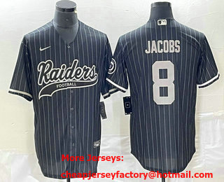 Men's Las Vegas Raiders #8 Josh Jacobs Black Pinstripe Stitched Cool Base Nike Baseball Jersey