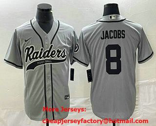 Men's Las Vegas Raiders #8 Josh Jacobs Grey Stitched Cool Base Nike Baseball Jersey