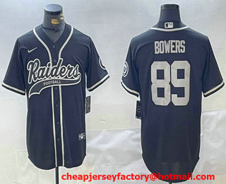 Men's Las Vegas Raiders #89 Brock Bowers Black Cool Base Stitched Baseball Jersey