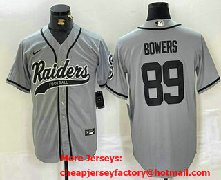 Men's Las Vegas Raiders #89 Brock Bowers Grey Cool Base Stitched Baseball Jersey