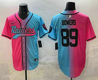Men's Las Vegas Raiders #89 Brock Bowers Pink Blue Split Limited Baseball Jersey