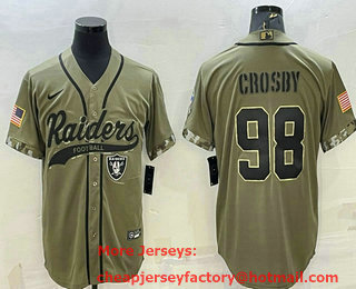 Men's Las Vegas Raiders #98 Maxx Crosby 2022 Olive Salute to Service Cool Base Stitched Baseball Jersey