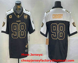 Men's Las Vegas Raiders #98 Maxx Crosby Black Gold Thanksgiving FUSE Vapor Limited Stitched Jersey