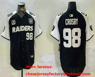 Men's Las Vegas Raiders #98 Maxx Crosby Black Thanksgiving Nevada Silver State And 65th Patch Stitched Baseball Jersey