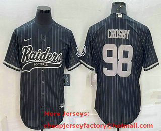 Men's Las Vegas Raiders #98 Maxx Crosby Black With Patch Cool Base Stitched Baseball Jersey