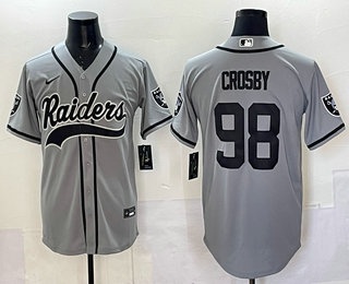 Men's Las Vegas Raiders #98 Maxx Crosby Grey Cool Base Stitched Baseball Jersey