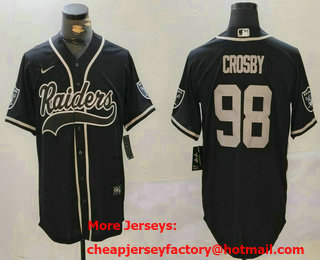 Men's Las Vegas Raiders #98 Maxx Crosby NEW Black Team Patch Stitched Cool Base Nike Baseball Jersey