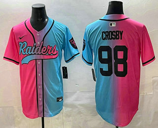 Men's Las Vegas Raiders #98 Maxx Crosby Pink Blue Split Limited Baseball Jersey