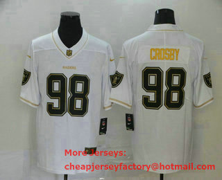 Men's Las Vegas Raiders #98 Maxx Crosby White 100th Season Golden Edition Jersey