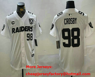 Men's Las Vegas Raiders #98 Maxx Crosby White Nevada Silver State And 65th Patch Stitched Baseball Jersey