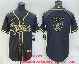 Men's Las Vegas Raiders Black Gold Team Big Logo With Patch Cool Base Stitched Baseball Jersey