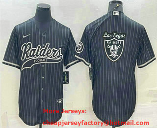 Men's Las Vegas Raiders Black Pinstripe Team Big Logo With Patch Cool Base Stitched Baseball Jersey