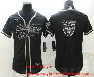 Men's Las Vegas Raiders Black Team Big Logo With Patch Flex Base Stitched Baseball Jersey