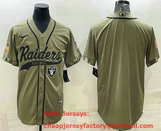 Men's Las Vegas Raiders Blank Olive Salute to Service Cool Base Stitched Baseball Jersey
