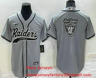 Men's Las Vegas Raiders Grey Team Big Logo With Patch Cool Base Stitched Baseball Jersey