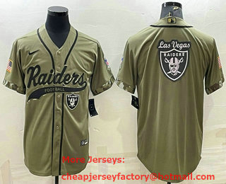 Men's Las Vegas Raiders Olive Salute to Service Team Big Logo Cool Base Stitched Baseball Jersey