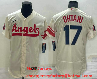 Men's Los Angeles Angels #17 Shohei Ohtani Cream 2022 City Connect Flex Base Stitched Jersey