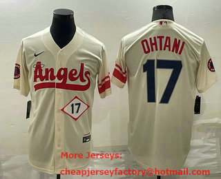 Men's Los Angeles Angels #17 Shohei Ohtani Number Cream 2022 City Connect Cool Base Stitched Jersey
