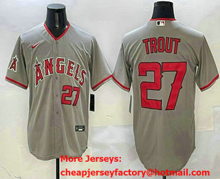 Men's Los Angeles Angels #27 Mike Trout Gray Stitched Cool Base Nike Jersey