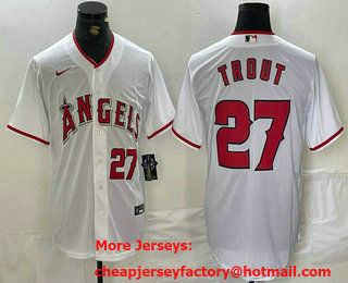 Men's Los Angeles Angels #27 Mike Trout White Cool Base Nike Jersey