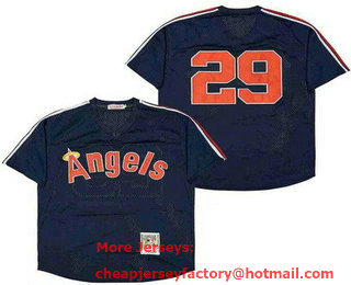 Men's Los Angeles Angels #29 Rod Carew Navy Mesh Throwback Jersey