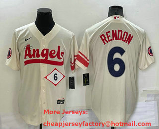 Men's Los Angeles Angels #6 Anthony Rendon Number Cream 2022 City Connect Cool Base Stitched Jersey
