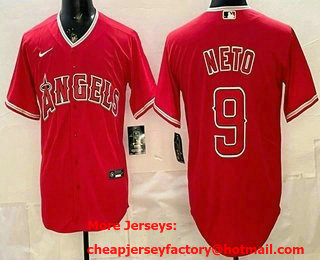 Men's Los Angeles Angels #9 Zach Neto Red Cool Base Jersey