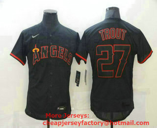 Men's Los Angeles Angels of Anaheim #27 Mike Trout Lights Out Black Fashion Flexbase Nike Jersey
