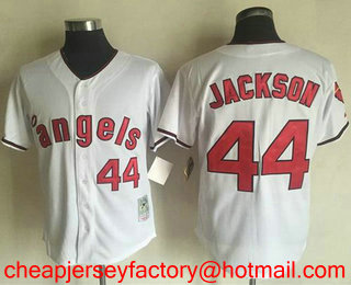 Men's Los Angeles Angels of Anaheim #44 Reggie Jackson White 1970 Throwback Cooperstown Collection Stitched MLB Mitchell & Ness Jersey