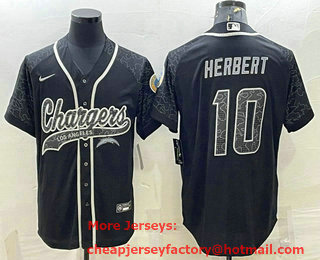 Men's Los Angeles Chargers #10 Justin Herbert Black Reflective Limited Stitched Football Jersey