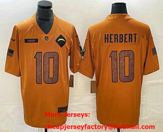 Men's Los Angeles Chargers #10 Justin Herbert Brown 2023 Salute To Service Limited Stitched Jersey