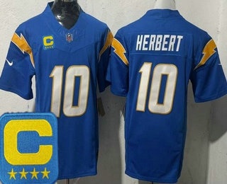 Men's Los Angeles Chargers #10 Justin Herbert Limited Blue Captain Patch FUSE Vapor Jersey