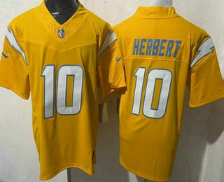 Men's Los Angeles Chargers #10 Justin Herbert Limited Yellow FUSE Vapor Jersey