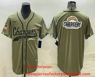 Men's Los Angeles Chargers Olive Salute to Service Team Big Logo Cool Base Stitched Baseball Jersey