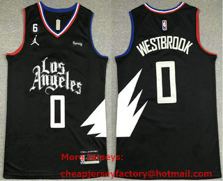 Men's Los Angeles Clippers #0 Russell Westbrook Black 2022 Statement 6 Patch Icon Sponsor Swingman Jersey