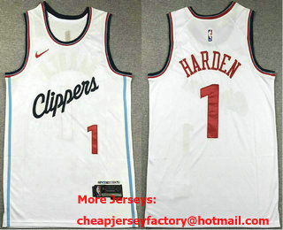 Men's Los Angeles Clippers #1 James Harden White 2023 Icon Swingman Jerse