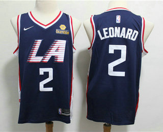 Men's Los Angeles Clippers #2 Kawhi Leonard Navy Blue Nike 2019 Swingman City Edition Jersey With The Sponsor Logo