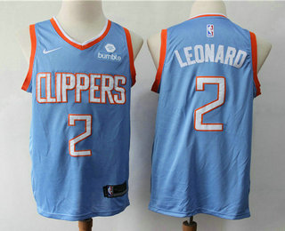 Men's Los Angeles Clippers #2 Kawhi Leonard Light Blue Nike 2019 Swingman City Edition Jersey With The Sponsor Logo