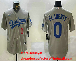 Men's Los Angeles Dodgers #0 Jack Flaherty Number Grey Cool Base Stitched Jersey