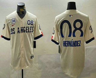 Men's Los Angeles Dodgers #08 Enrique Hernandez Cream 2024 World Series City Connect Limited Jersey