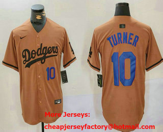 Men's Los Angeles Dodgers #10 Justin Turner Number Olive Cool Base Limited Stitched Jersey
