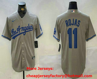 Men's Los Angeles Dodgers #11 Miguel Rojas Grey With los Cool Base Stitched Jersey