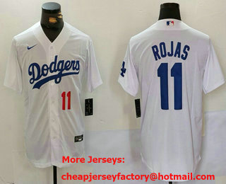Men's Los Angeles Dodgers #11 Miguel Rojas Number White Cool Base Stitched Jersey